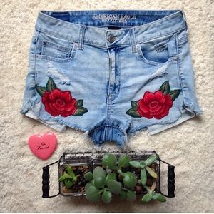 American Eagle Denim Embroidered Floral Shorts